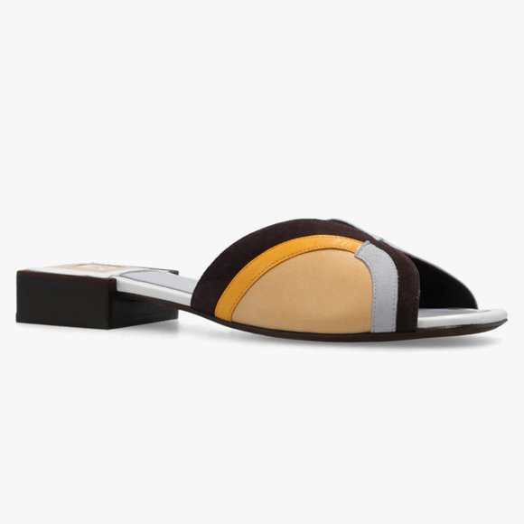 Tory Burch $348 Marquetry Slide Sandals Tan Peachy Lavender MANY SIZES - Picture 7 of 9